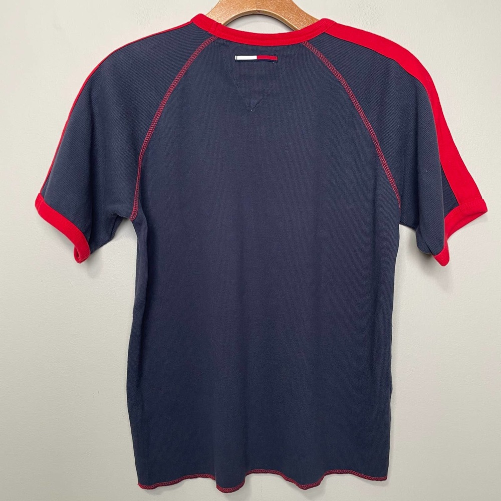 Tommy Hilfiger Embroidered Crew Neck Short Sleeve Ringer Tee Red Blue M - Picture 2 of 7